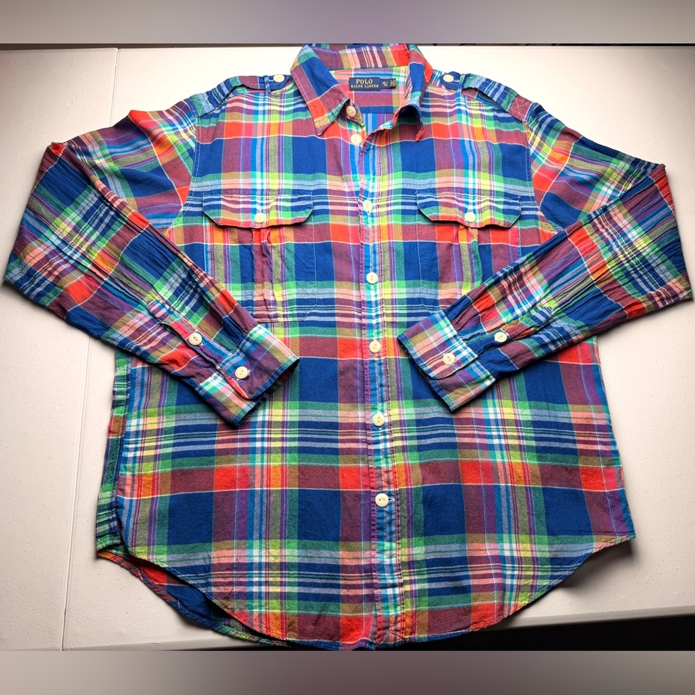 Polo Ralph Lauren Button Up Shirt Mens XL Multicolor Plaid Cotton Long Sleeve